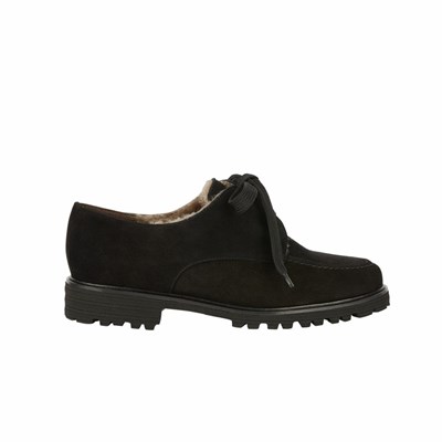 Brunate Lambskin Gefütterte Spitze Up Ballerinas Damen Schwarz | UASL09267